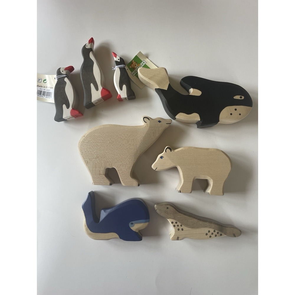Holztiger Wooden Ocean Animal Lot Whale Seal Polar Bear Penguin Waldorf *8 Piece